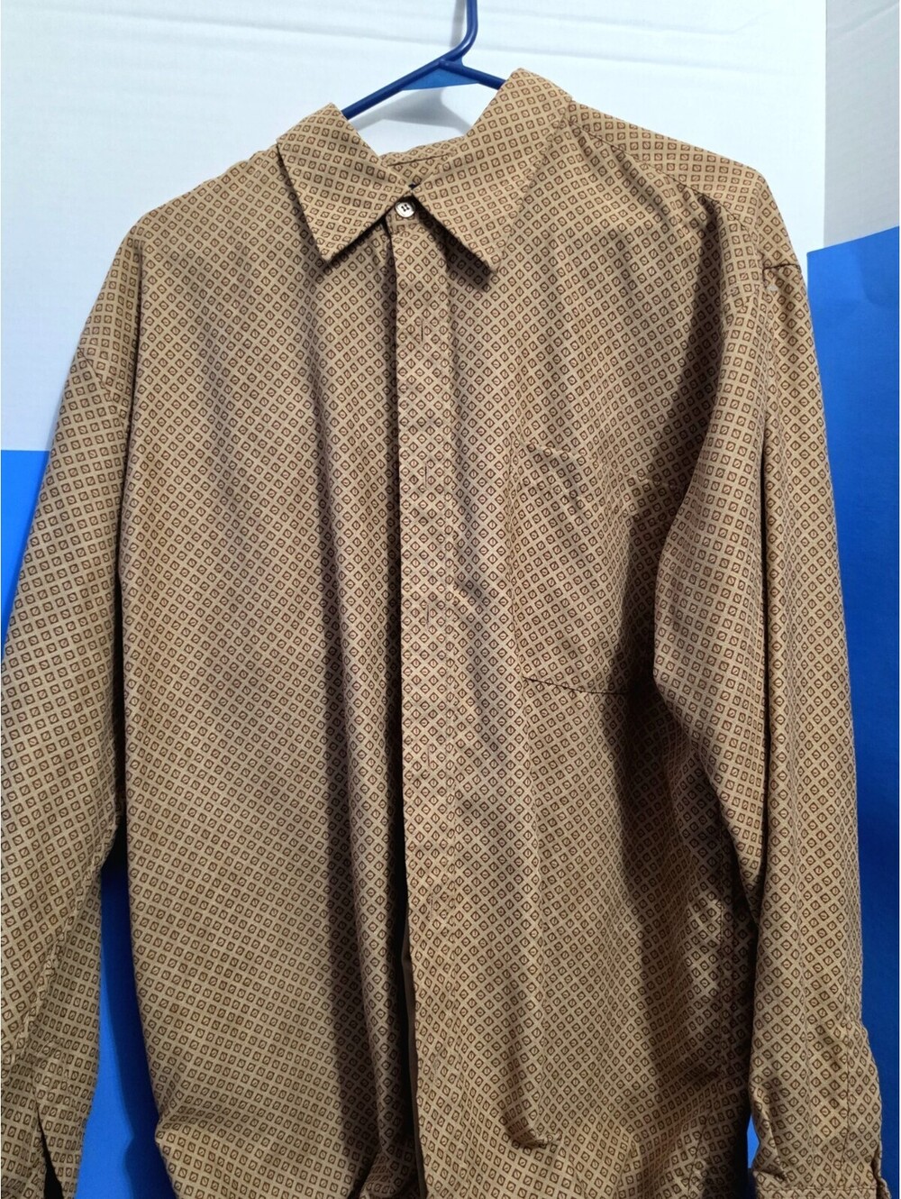 Oleg Cassini Shirt Mens Large Brown Retro Button Down Classic